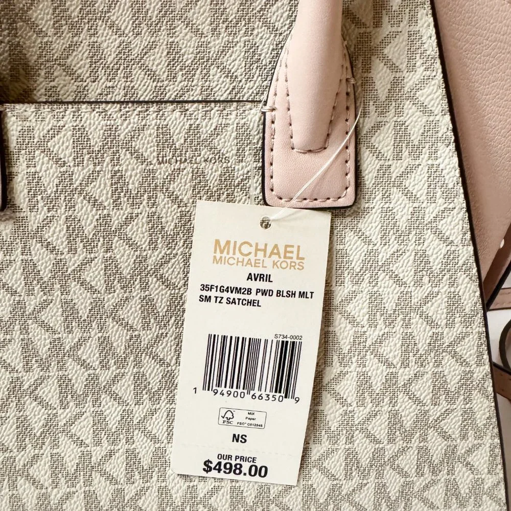 Michael Kors Avril Small Top Zip Satchel Shoulder Crossbody Bag MK Vanilla Pink - Picture 12 of 13